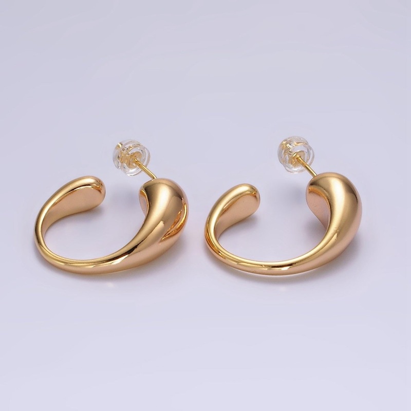 16K Gold Filled 25mm Chubby Molten Drip C-Shaped Hoop Earrings | AE890