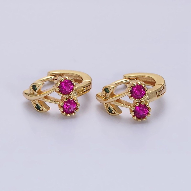 16K Gold Filled Fuchsia CZ Cherry Fruit 11mm Cartilage Huggie Earrings in Gold | AD1269 Gold