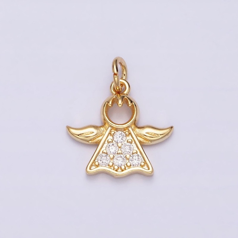 16K Gold Filled Mini Angel Christmas Micro Paved CZ Add-On Charm | AC1153