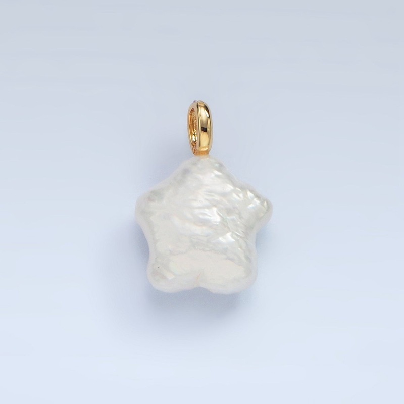 16K Gold Filled White Freshwater Pearl Puffed Celestial Star Pendant | P1872
