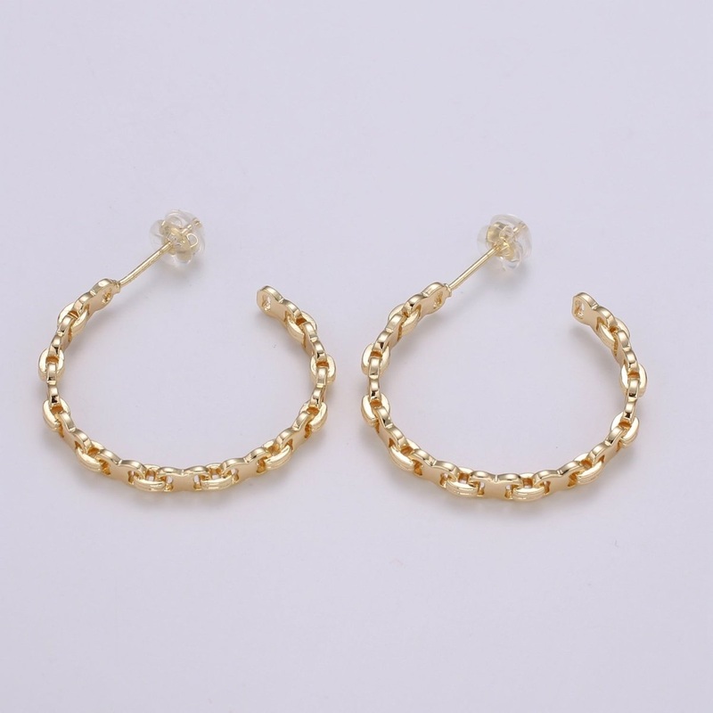 18K Gold Cable Link Chain Hoops Earrings For Wholesale Jewelry Supplies & Earring Findings 28mm hoops Q-457
