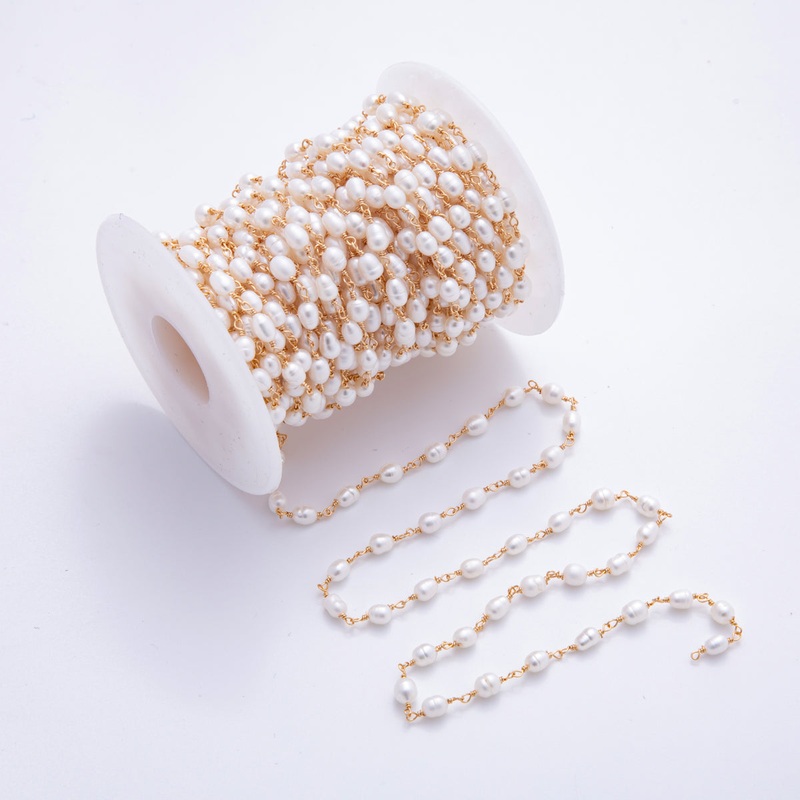 18K Gold Filled 4mm Unfinished Potato Pearl Rosary Chain by Yard | ROLL-1705