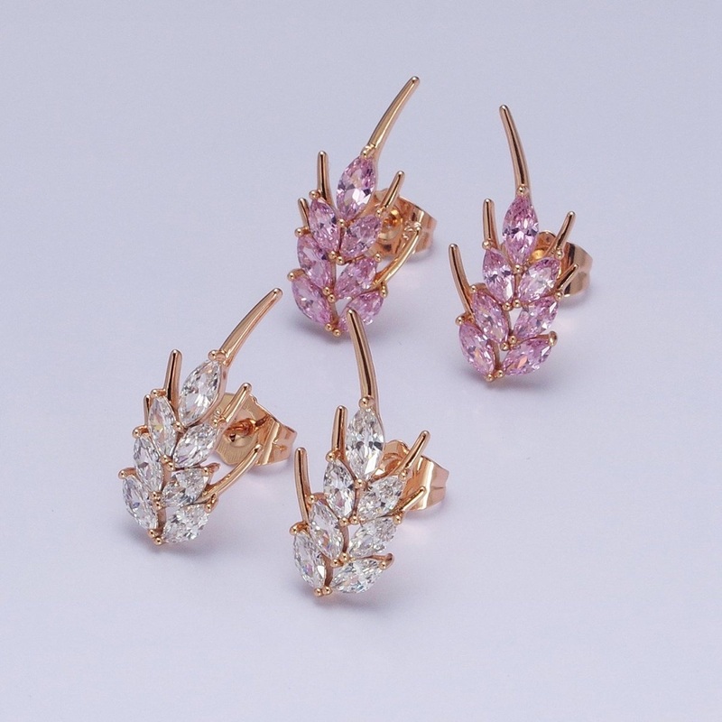 18K Gold Filled Clear, Pink Marquise CZ Bar Stud Earrings | AD1389 AD1390 Clear