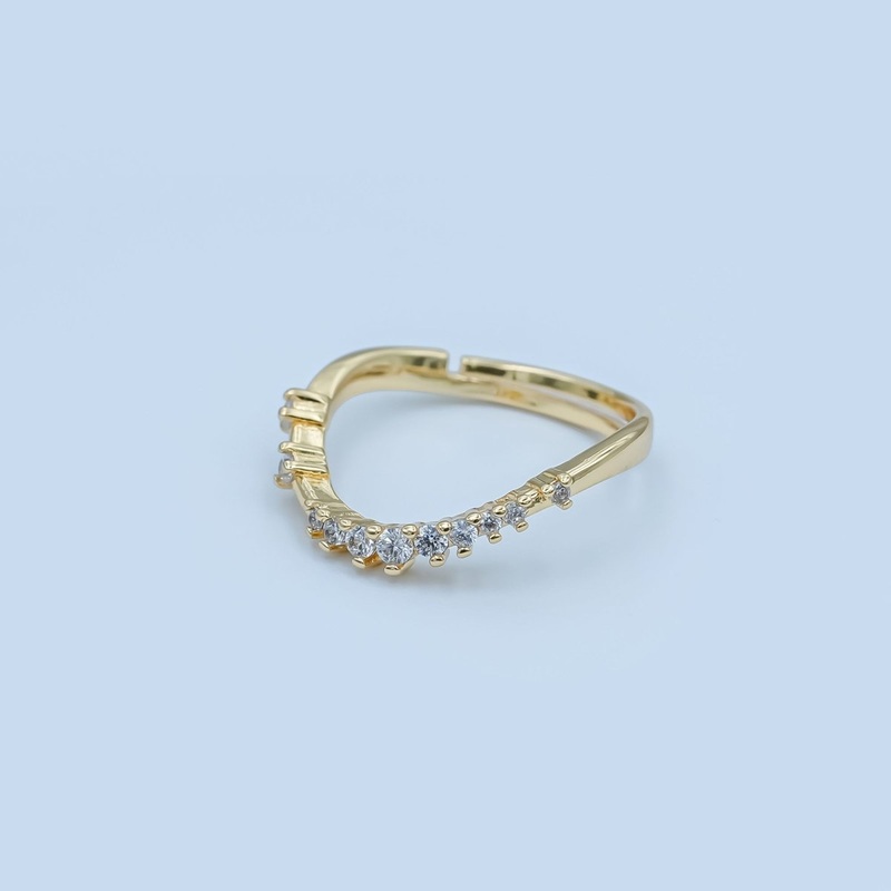 24K Gold Filled CZ Gradient Micro Paved Curved Ring | O991