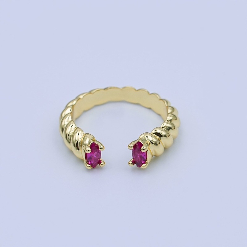 24K Gold Filled Fuchsia CZ Croissant Wrap Ring | O1072