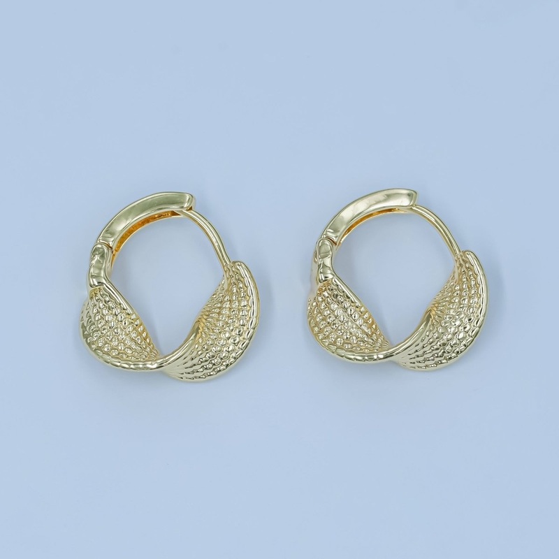 24K Gold Filled Geometric Twisted Dotted Hoop Earrings | AD1192