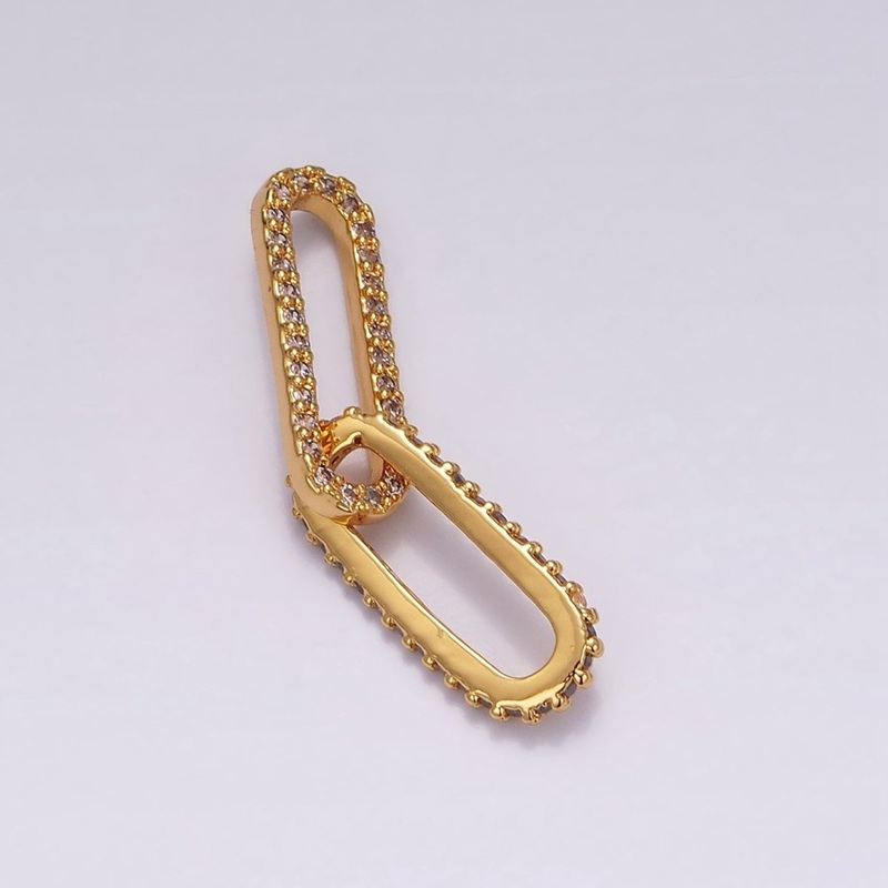24K Gold Filled Micro Paved CZ Paperclip Chain Link Charm Findings Supply | Z636
