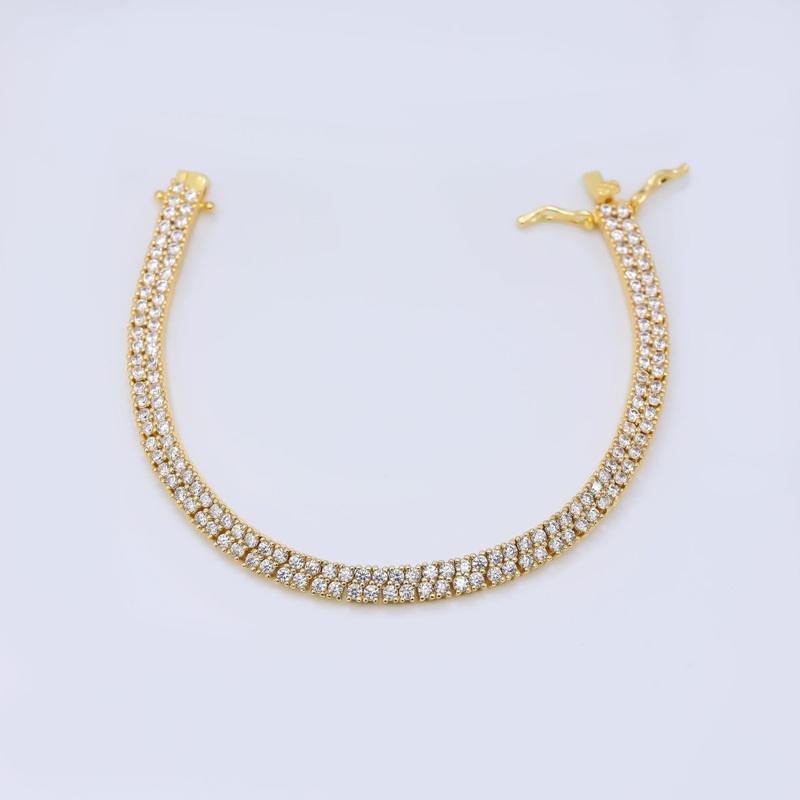24K Gold Filled Micro Paved CZ Two-Layered Classic Tennis Bracelet | WA-3234