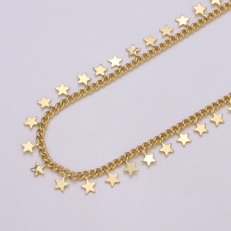 24K Gold Filled Stars Charmed Chain By Yard, Wholesale Twisted Curb Chain, Unfinished CURB DESIGNED Chain For Jewelry Making | ROLL-353 Clearance Pricing