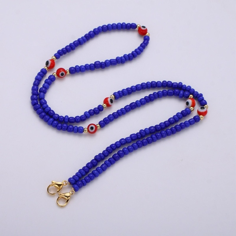 Clearance Pricing Blue Face Mask Lanyard, Beaded Mask Necklace, Evil Eye Face Mask Chain, Face Mask Holder, Mask Chain, Mask, Gold Mask Holder Chain