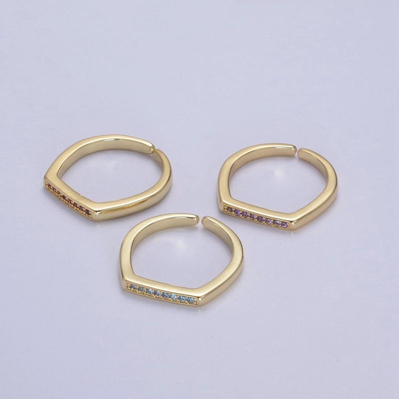 Signet Ring, Bar Ring, Stacking Ring, Minimalist Jewelry Gold Signet Ring, CZ Geometric Ring U-506 ~ U-508 Purple