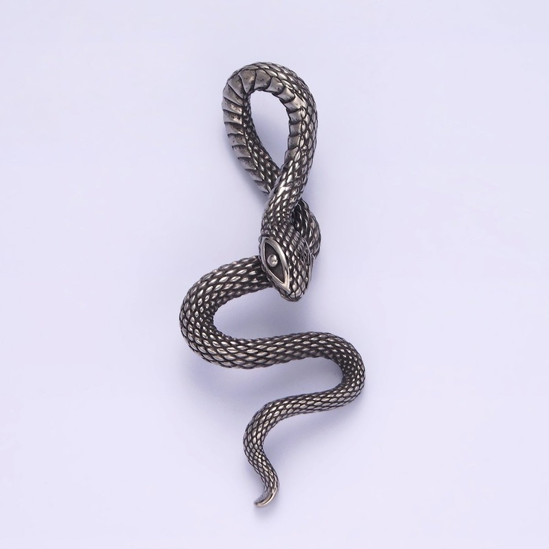 Stainless Steel 53mm Snake Slither Serpent Textured Pendant | P-747