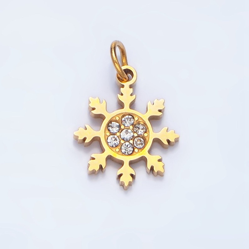 Stainless Steel Clear CZ Snowflake Christmas Holiday Charm | P1492