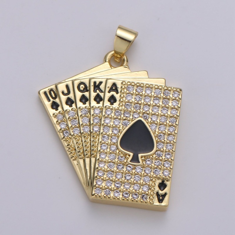 Straight Flush Poker Cards Pendant Micro Pave Poker card game Necklace Charm in 14k Gold filled Charm J-214