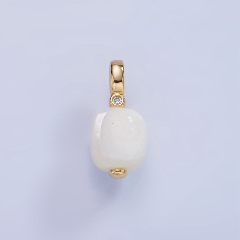 14K Gold Filled 15mm Shell Pearl Edged Square Rectangle CZ Bail Pendant | P1683