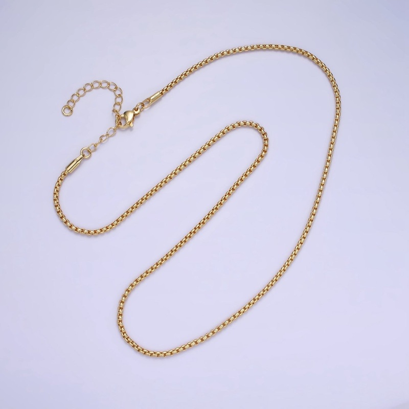 14K Gold Filled 2mm Box Chain 17.5 Inch Necklace w. Extender | WA-2434