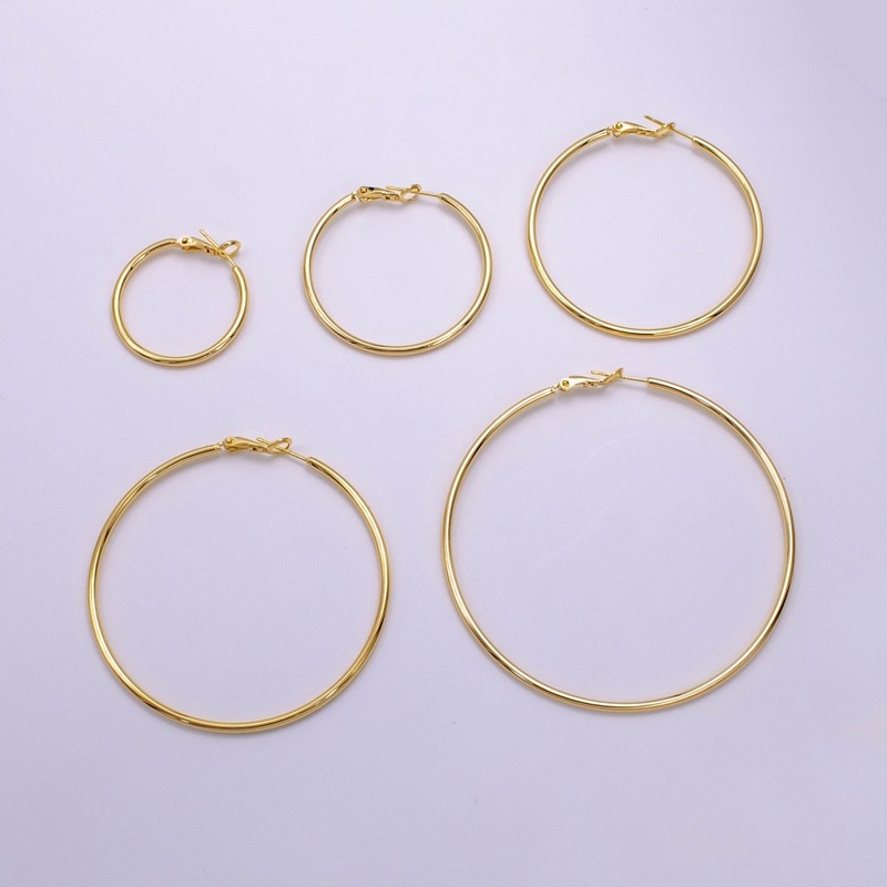 16K Gold Filled 30mm, 40mm, 50mm, 60mm, 70mm Minimalist Hinge-Hoop Earrings | AB1281 – AB1285 30mm