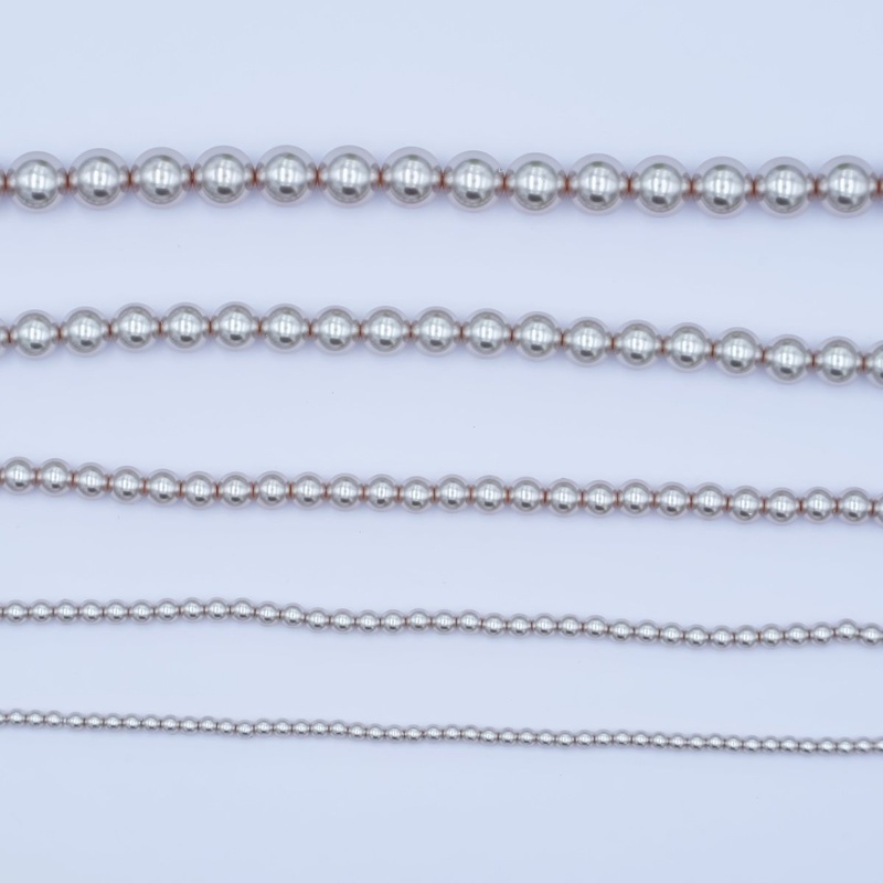 24K Gold Filled 10mm, 8mm, 6mm, 4mm, 3mm Grey Round Shell Pearl 17 Inch Necklace | WA-2826 ~ WA-2830 3mm