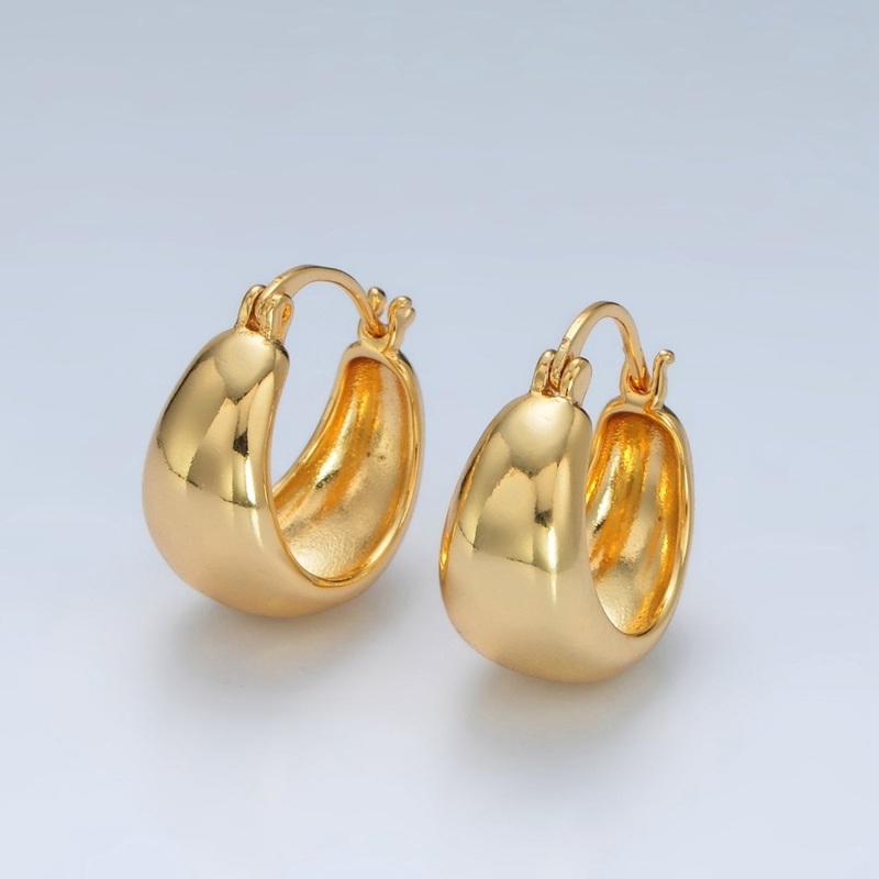 24K Gold Filled 20mm Minimalist Wide Dome Latch Hoop Earrings | AB1231