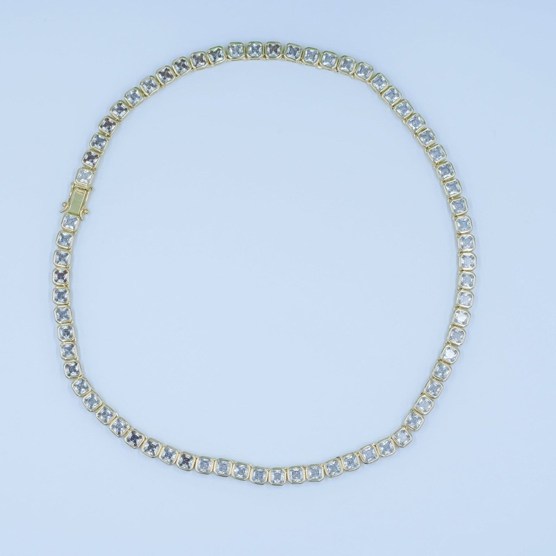 24K Gold Filled 5.3mm Square CZ Tennis Chain 16 Inch Necklace | WA-2753