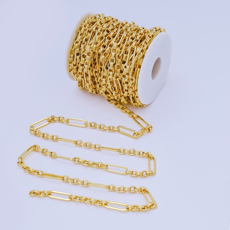 24K Gold Filled 6.5mm Paperclip Cable Link Unfinished Chain by Yard | ROLL-1674