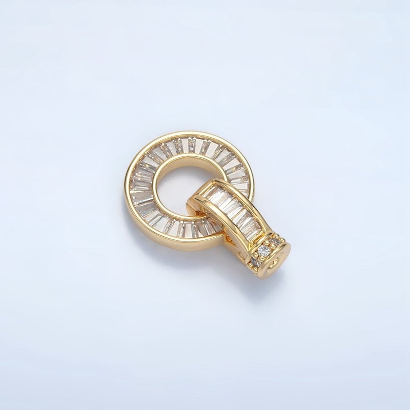 24K Gold Filled Micro Paved CZ Baguette Circular Snap Latch Closure Findings Set | Z874