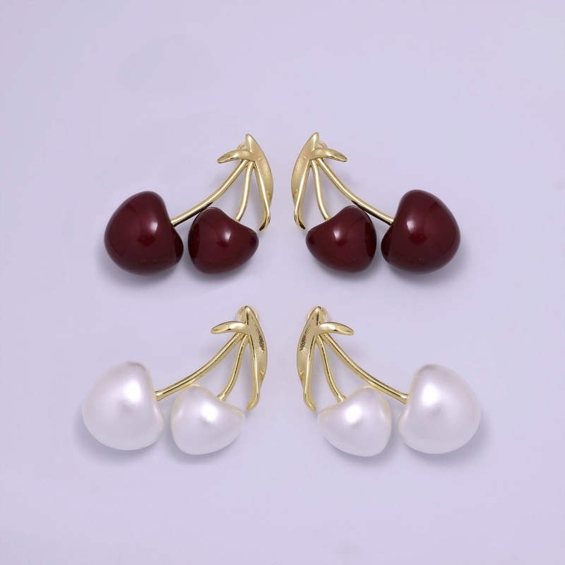24K Gold Filled White, Red Heart Cherry Fruit Stud Earrings | AB1099 AB1100 White
