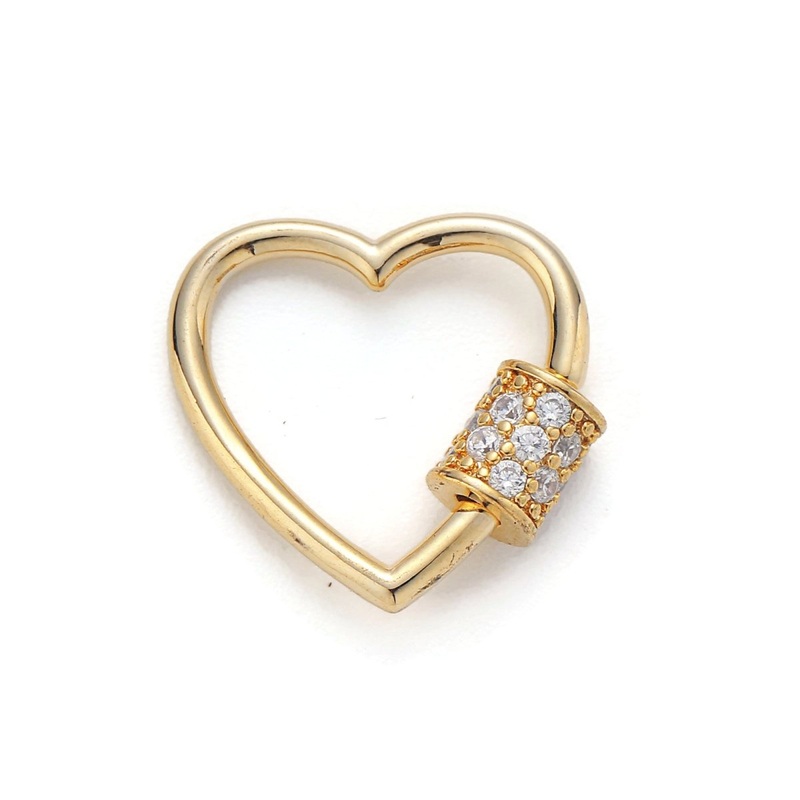 24K Gold-Plated Heart Carabiner, Circle Screw Clasp with Zirconia Rhinestones K-072