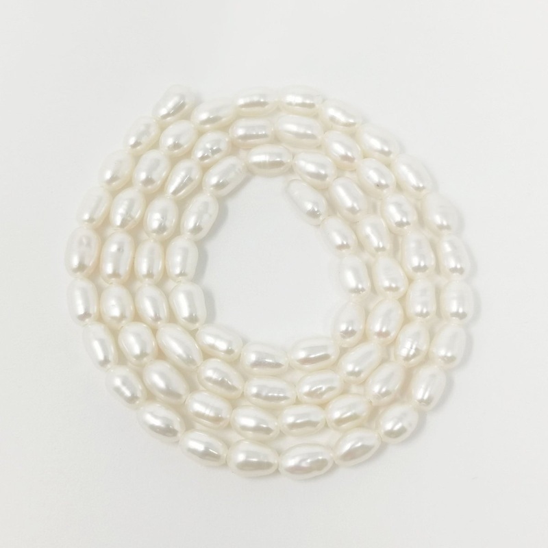 3.5mm – 4mm Ringed Button Oval White Freshwater Pearl Jewelry Making Strand | WA-034 Clearance Pricing