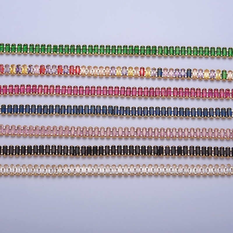 Color Tennis Baguette Necklace 24k gold Filled CZ chain necklace Layer Colorful CZ chain | WA-938 to WA-944 Clearance Pricing Green
