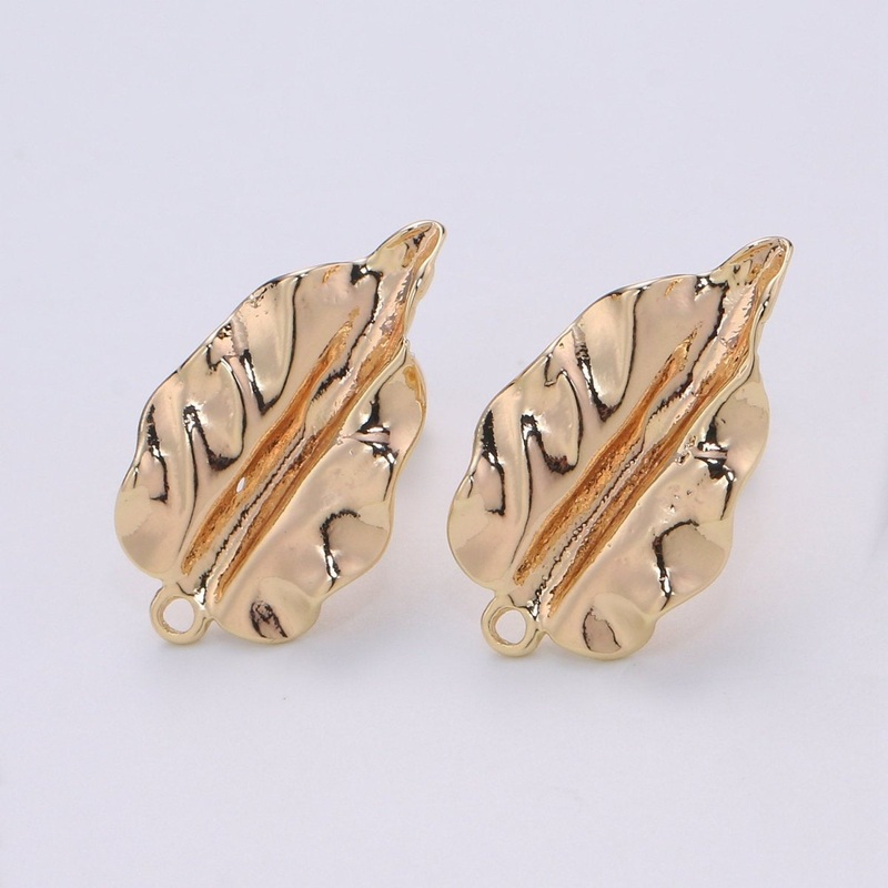 Fall Leaf Stud Earring Gold Vermeil Foliage Earring DIY Jewelry Component for Christmas Gift L-012