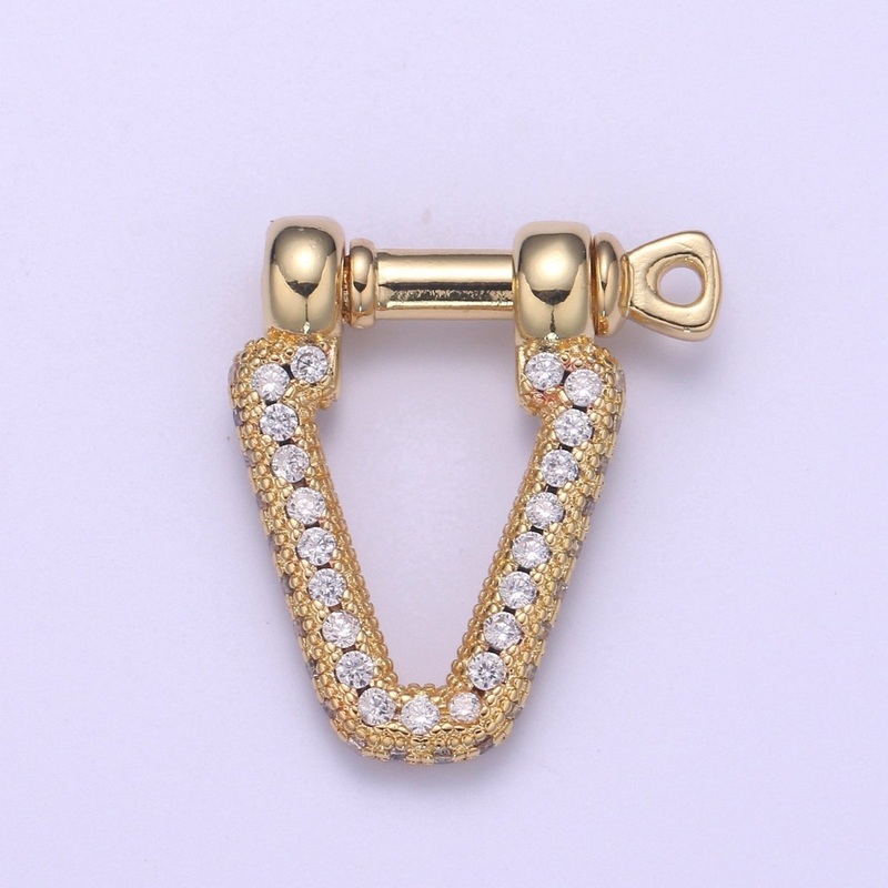 Micro Pave Bracelet Closure, Horseshoe Clasp, Shackle and Screw, 14k Gold Bracelet Clasp, Horseshoe Shackle, Necklace Hardware L-261