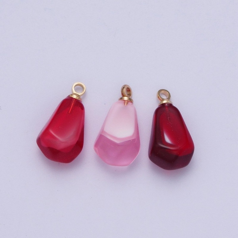 Pomegranate Seed Fruit Abstract Geometric Pink Red Resin Gold Charms For Jewelry Making | X-734 X-753 X-754 Pink