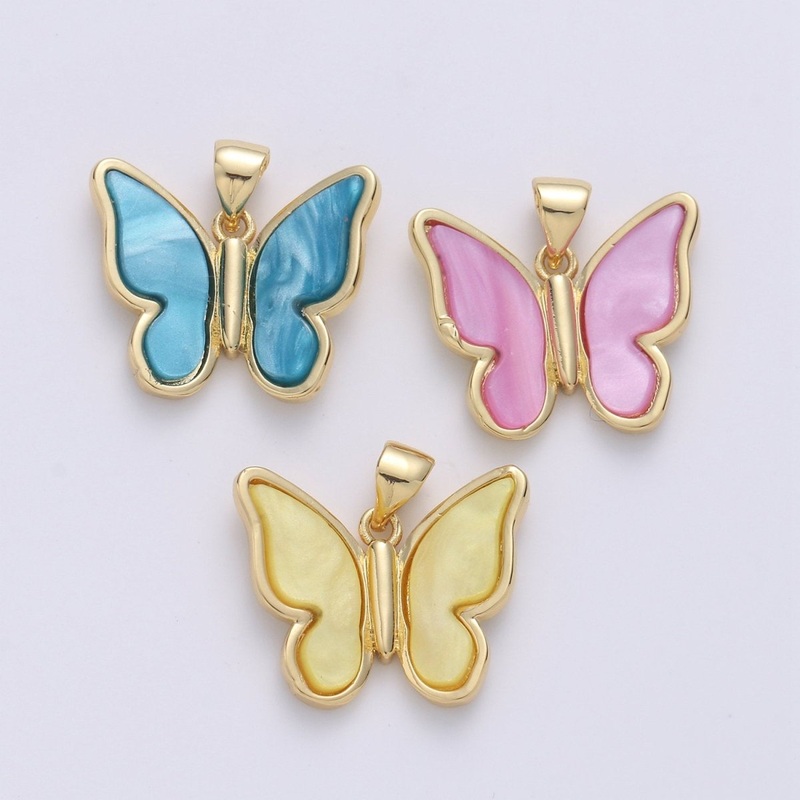 Purple Mariposa Butterfly Charm Pearl Butterfly Charm Acrylic Pendant for Necklace Earring Bracelet Component Real Gold Plated Tarnish Free I-849~I-851 Blue