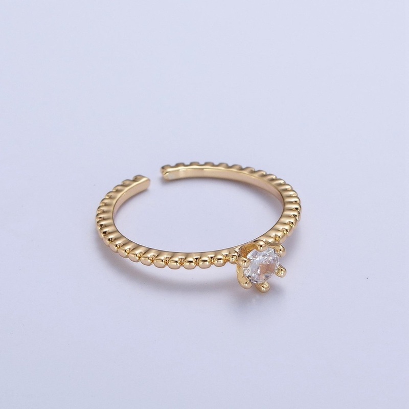 Round Cubic Zirconia Stone Beaded Adjustable Promise Ring | S-271