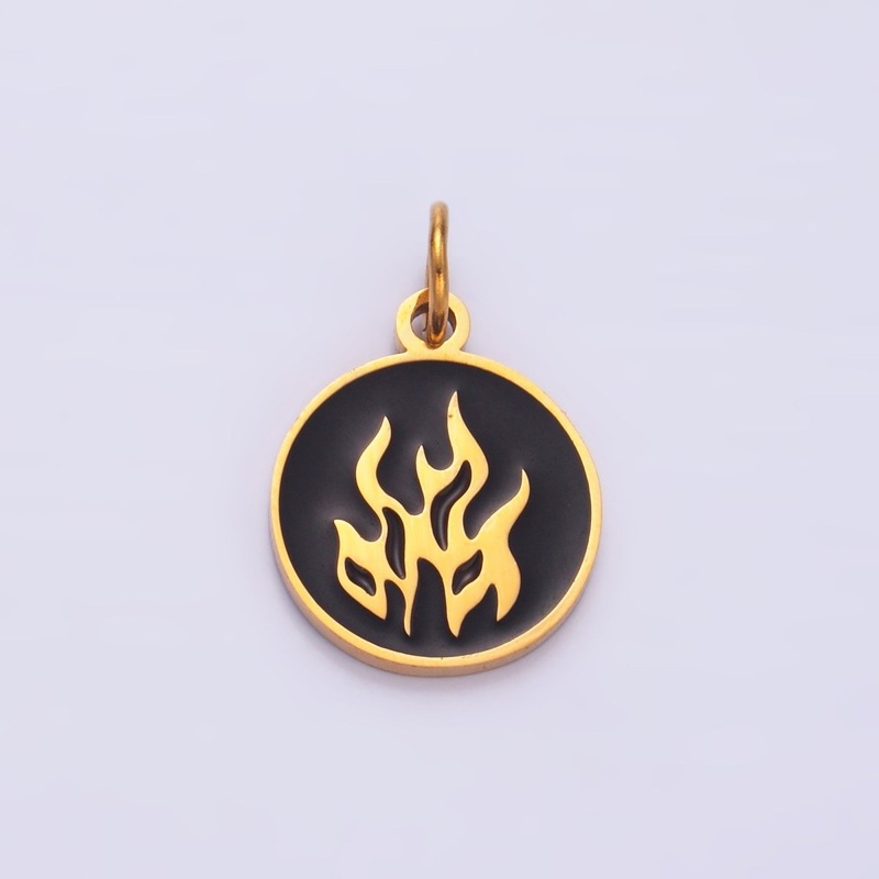 Stainless Steel Fire Flame Black Enamel Charm | P724