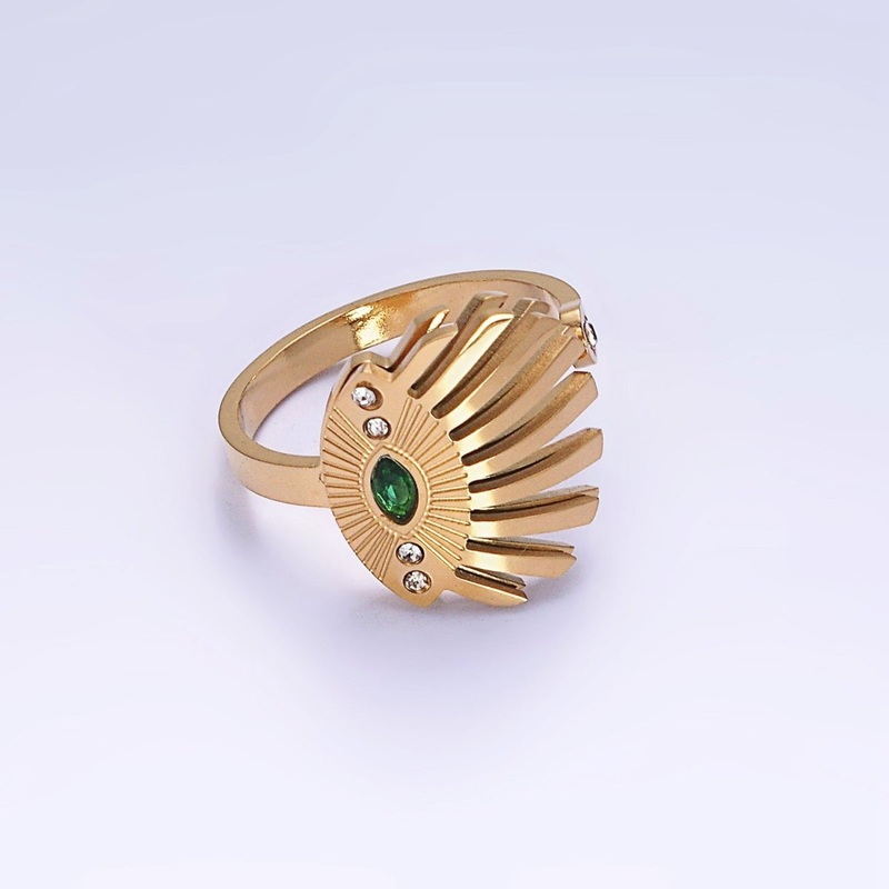 Stainless Steel Green Clear CZ Evil Eye Lined Wrap Ring | O1302