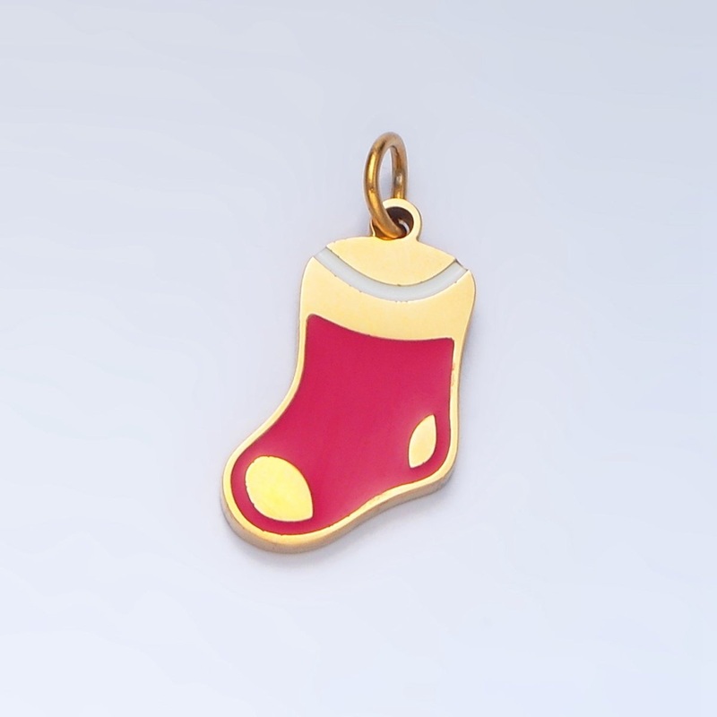 Stainless Steel Red Enamel Sock Stockings Holiday Charm | P1496