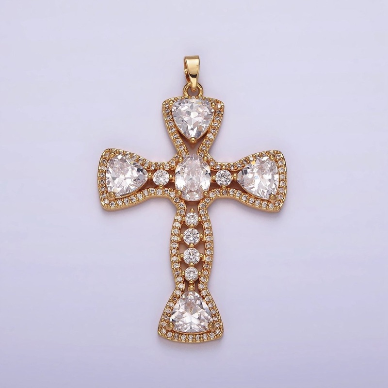 14K Gold Filled Clear CZ Geometric Cross Micro Paved Pendant | AH051