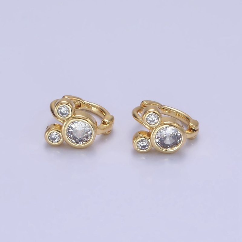 14K Gold Filled Clear CZ Triple Mouse Animal Huggie Earrings | AB1260