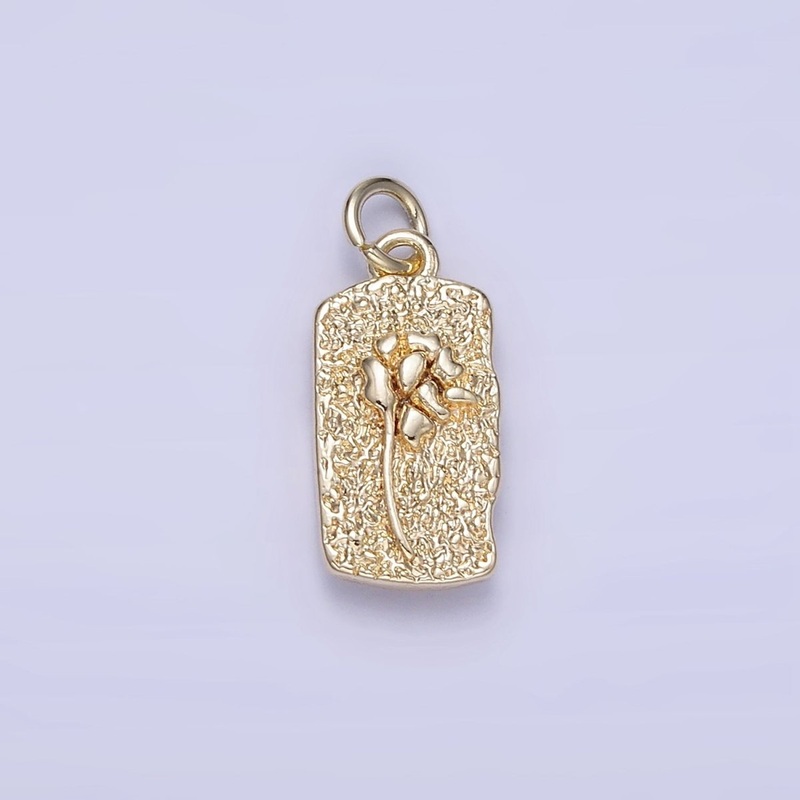 14K Gold Filled Mini Double Sided Flower Horse Hammered Tag Charm | W658
