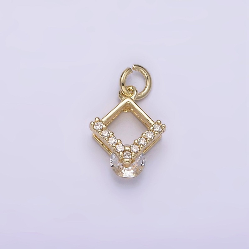 14K Gold Filled Open Micro Paved CZ Rhombus Mini Charm | AG299
