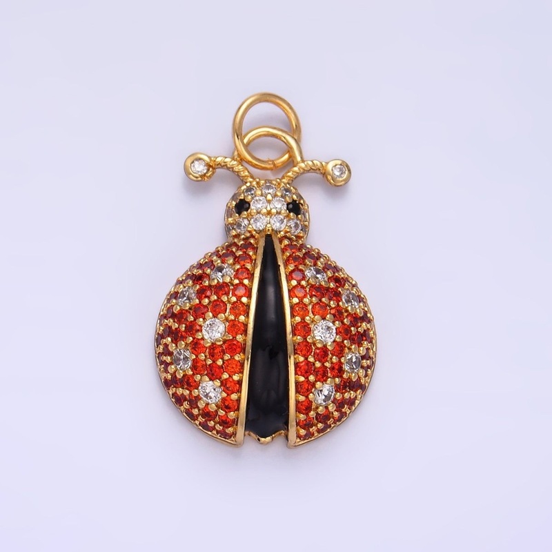 14K Gold Filled Red CZ Micro Paved Cute Ladybug Insect Animal Charm | W-244