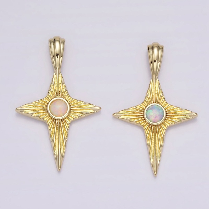14K Gold Filled White, Blue Opal Sunburst Celestial Star Pendant | AH103 AH104 White Opal