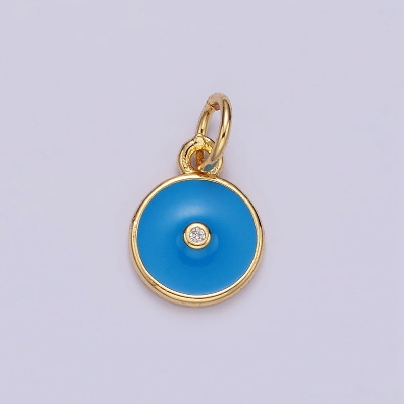 16K Gold Filled Clear CZ Blue Enamel Round Add-On Charm | N1099