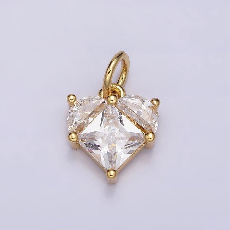 16K Gold Filled Mini Heart Clear Pixel Cubic Zirconia CZ Add-On Charm | AC1176