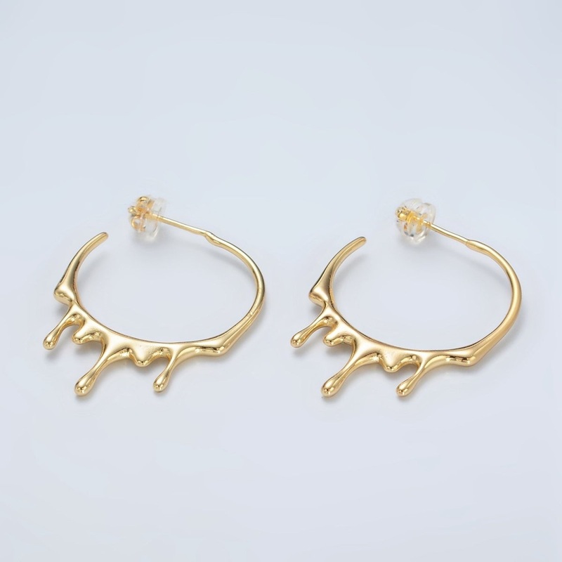 24K Gold Filled 25mm Molten Drip Minimalist C-Shaped Hoop Earrings | Q460