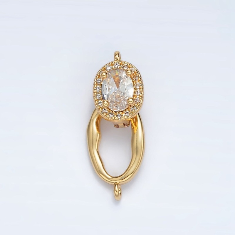 24K Gold Filled Clear CZ Micro Paved Snap Latch Oval Closure Findings Set | Z890