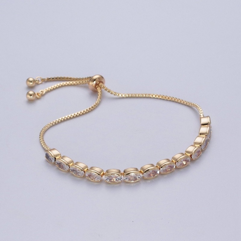 24K Gold Filled Clear Oval Cubic Zirconia Adjustable Bracelet Chain | WA-1003 Clearance Pricing