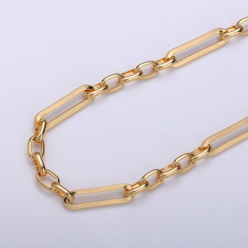 24K Gold Filled Long and Short Fancy Chain by Yard, Link Cable Thick Elongate Chain, Wholesale Roll Chain | ROLL-371
